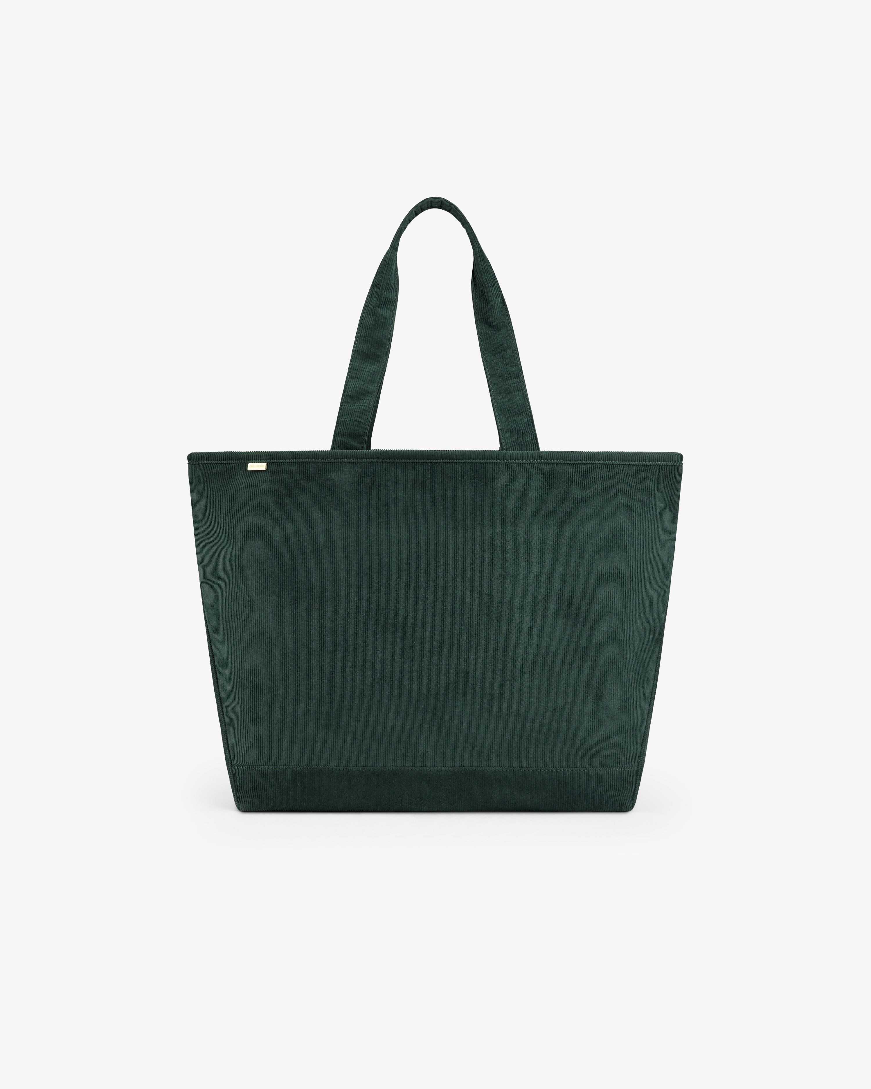 Large Corduroy Unisphere Tote Bag in dark green with two shoulder straps.