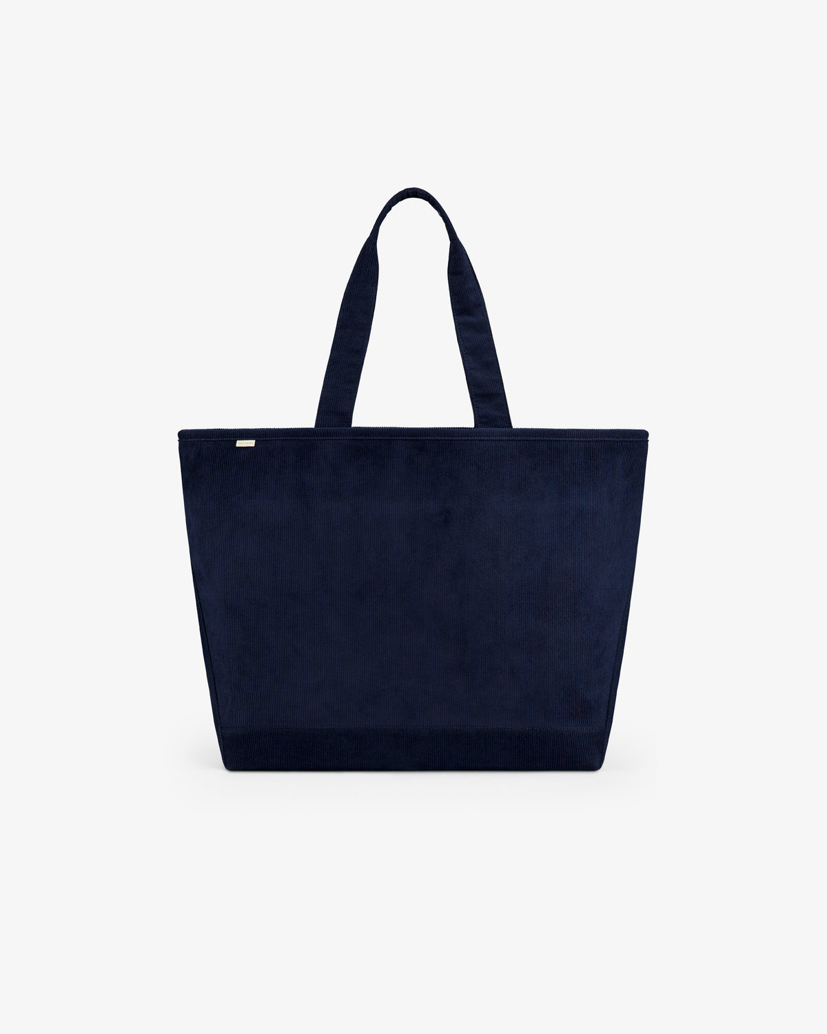 Large Corduroy Unisphere Tote Bag in navy blue with two shoulder straps.