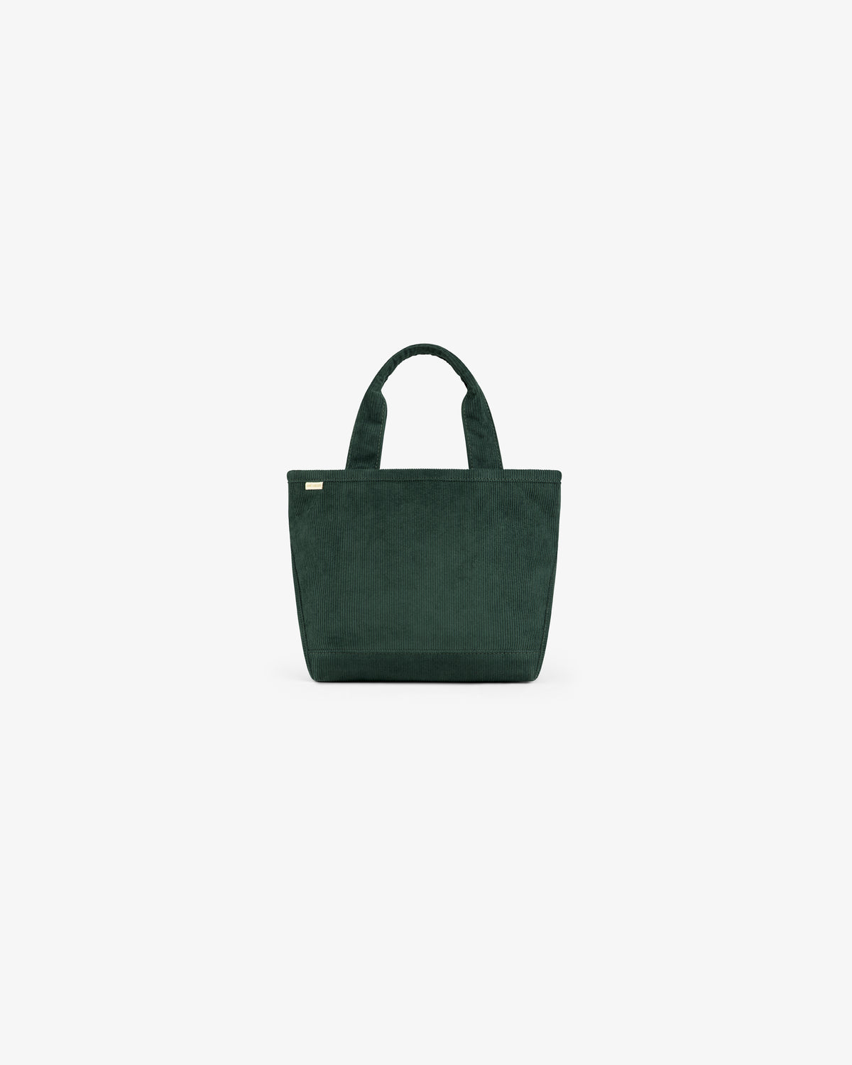 Small dark green Mini Corduroy Unisphere Tote Bag with two handles.