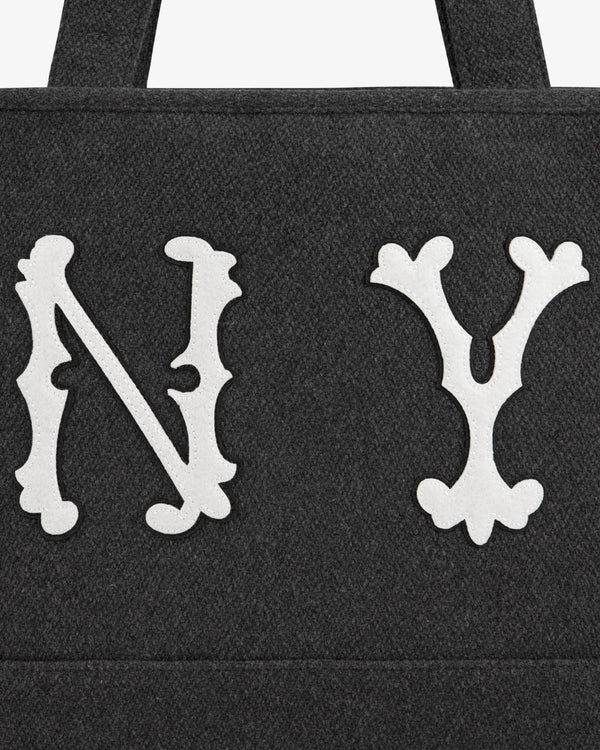 Dark grey wool NY Highlanders Wool Tote Bag with white NY lettering in a decorative font.