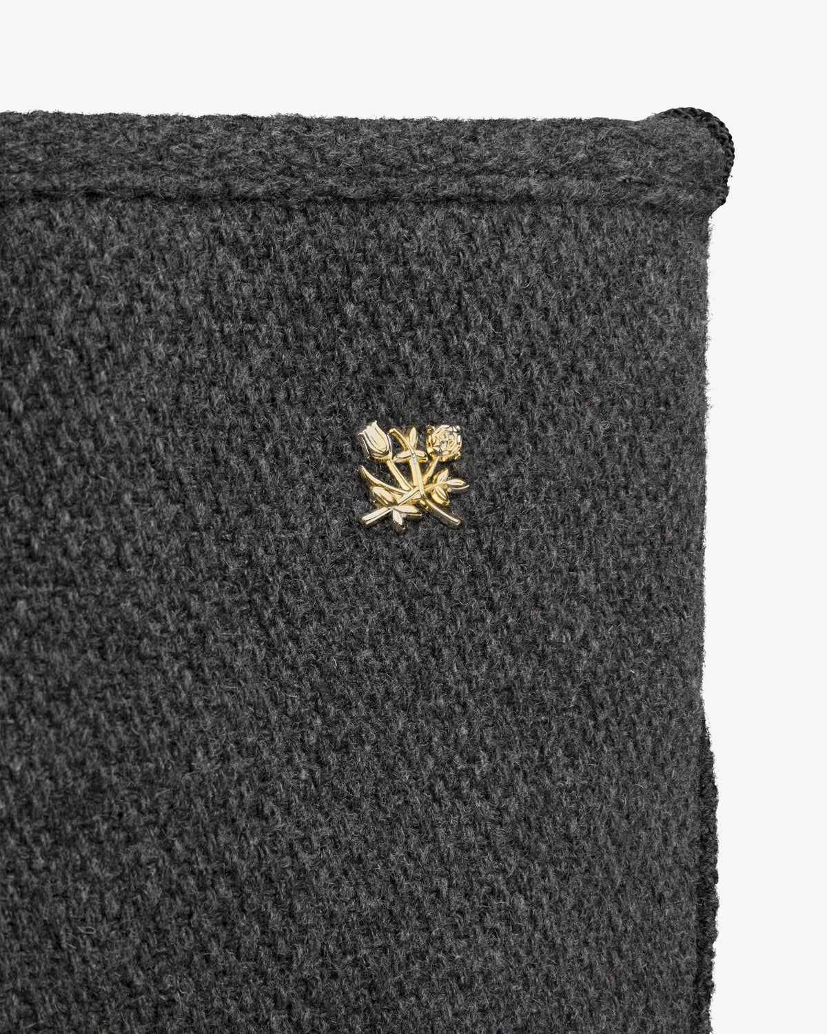NY Highlanders Wool Tote Bag in dark gray wool featuring a gold-toned metal flower pin.