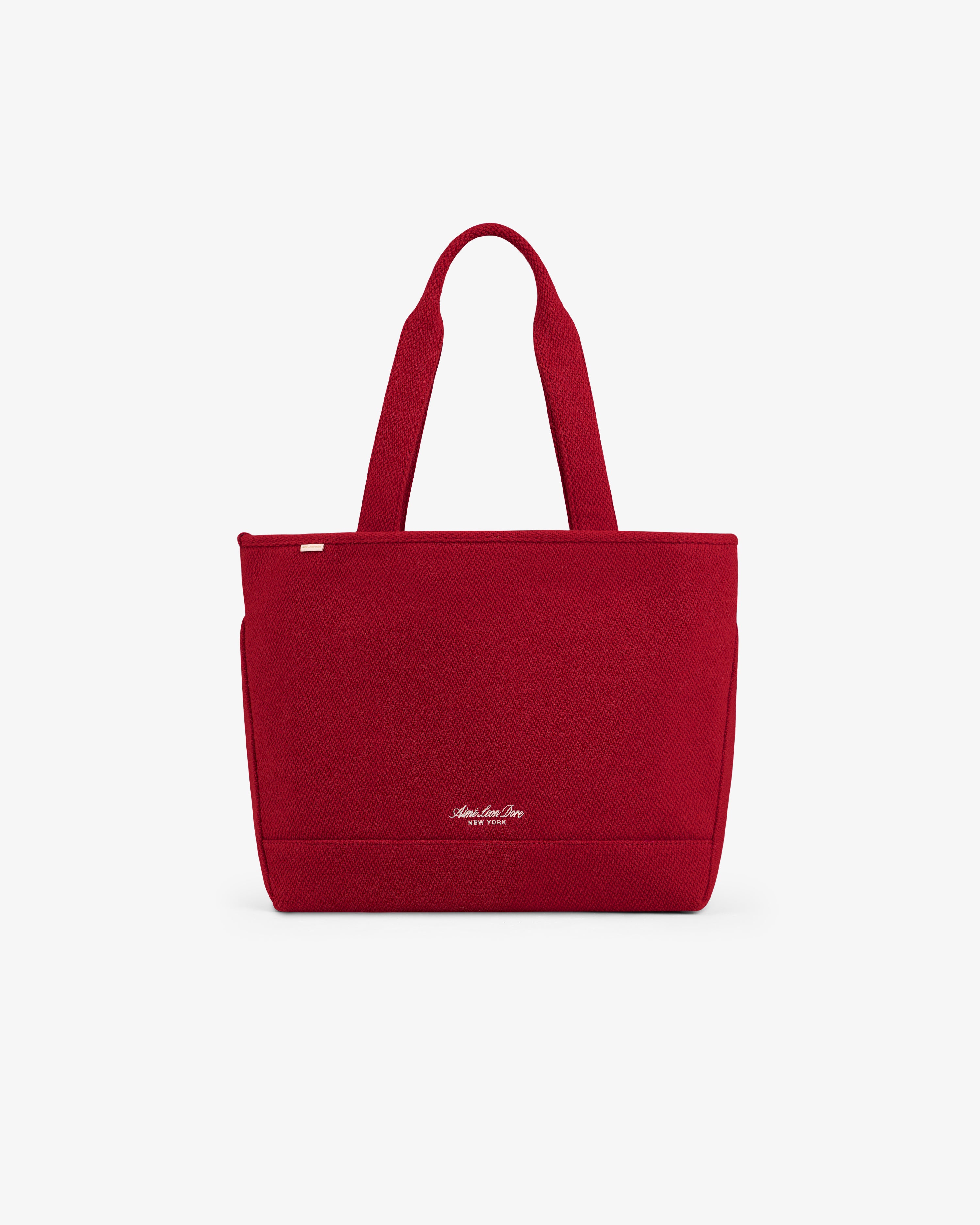 Red textured wool NY Highlanders Wool Tote Bag with dual shoulder straps and a small logo embroidered on the front.