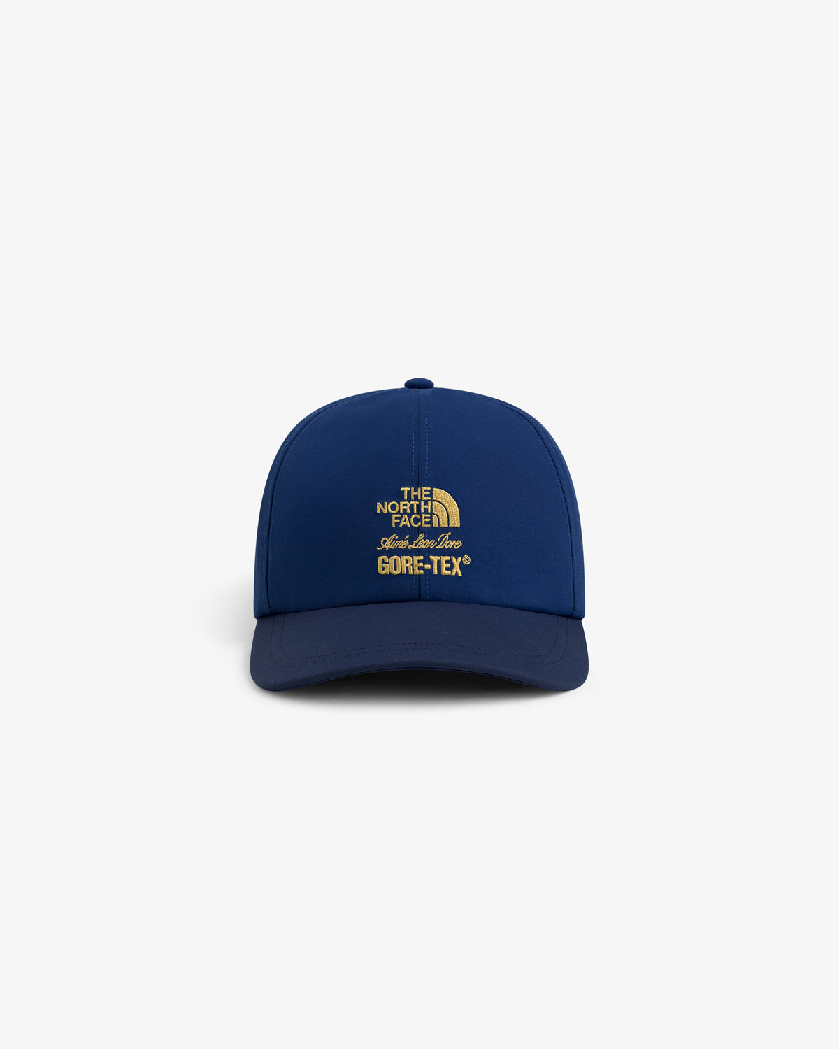 ALD/The North Face GORE-TEX Hat in blue with yellow logo, shown on a plain white background.