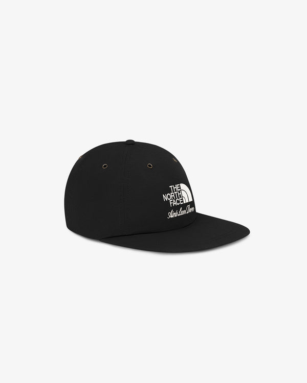 Black ALD / The North Face Nylon Logo Hat with white logo, shown angled on a plain white background.