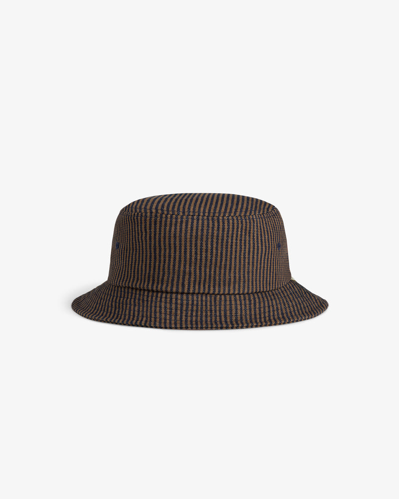 Hickory Stripe Bucket Hat in brown and black, shown on a white background.