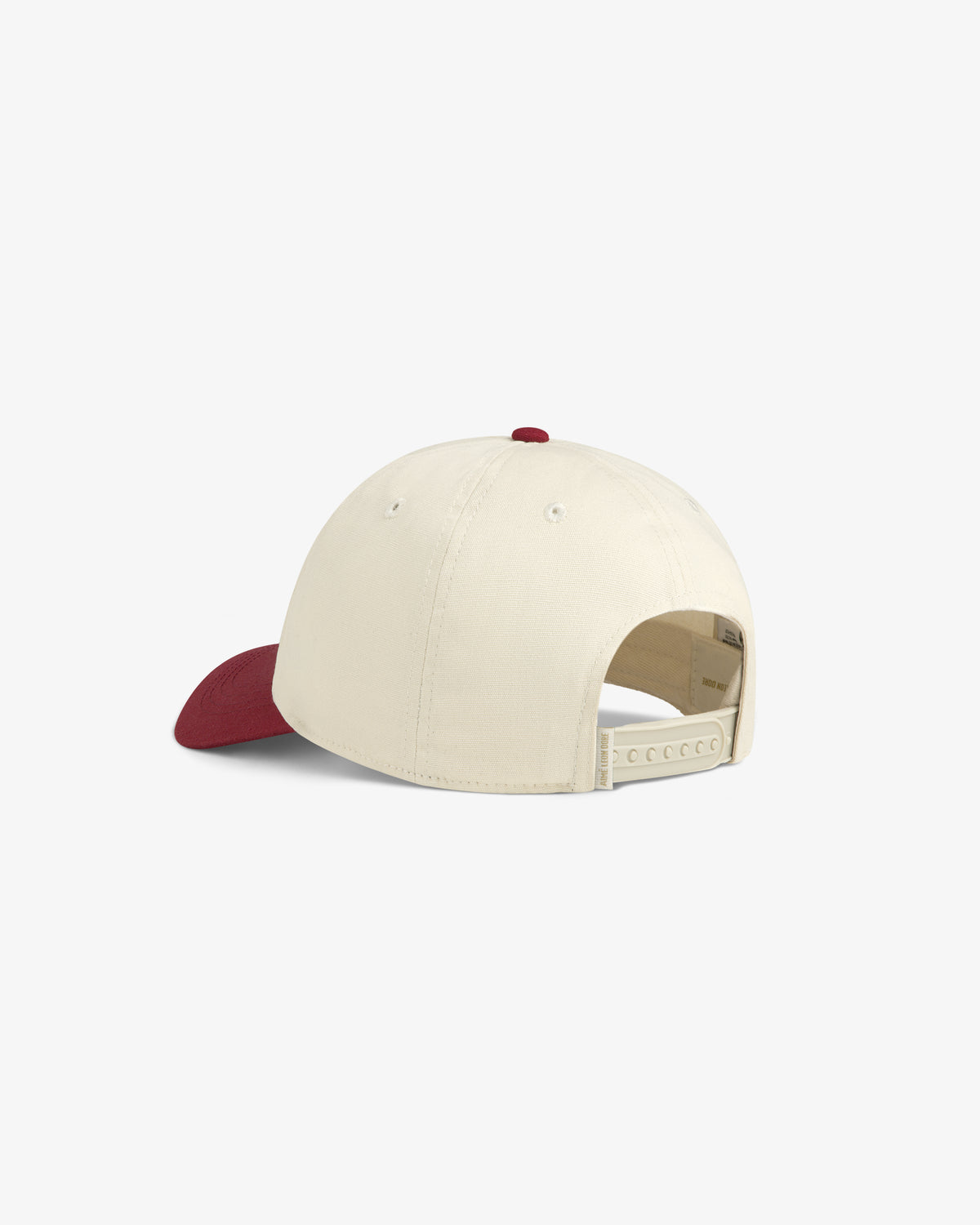 Colorblock Club Hat in beige with maroon brim, back view highlighting adjustable strap.