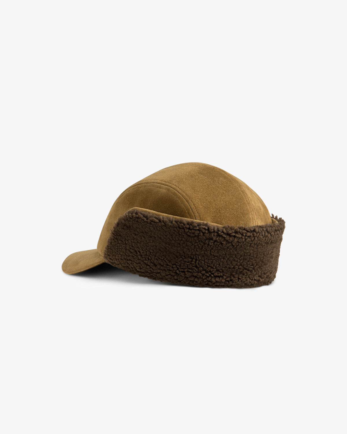 Brown Shearling Earflap Hat with fleece-lined earflaps.