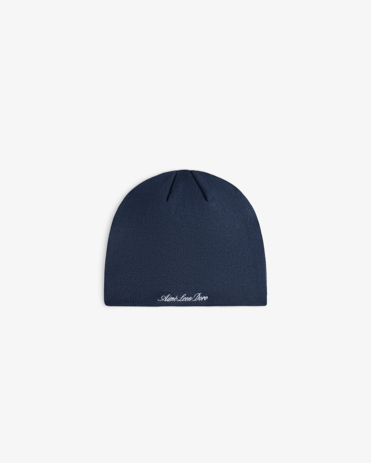 Navy blue ALD / New Era Dodgers Beanie with script embroidery at the hem.