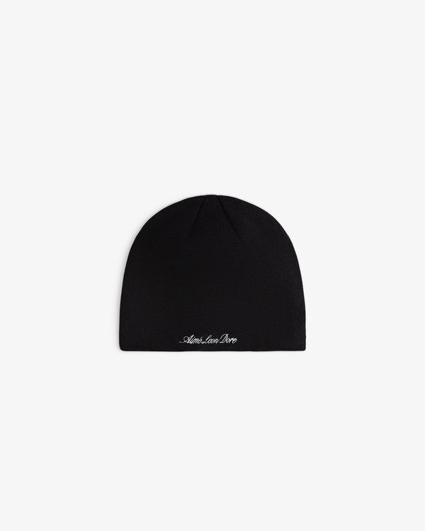 Black ALD / New Era Yankees Beanie knit with white embroidered script text at the hem.