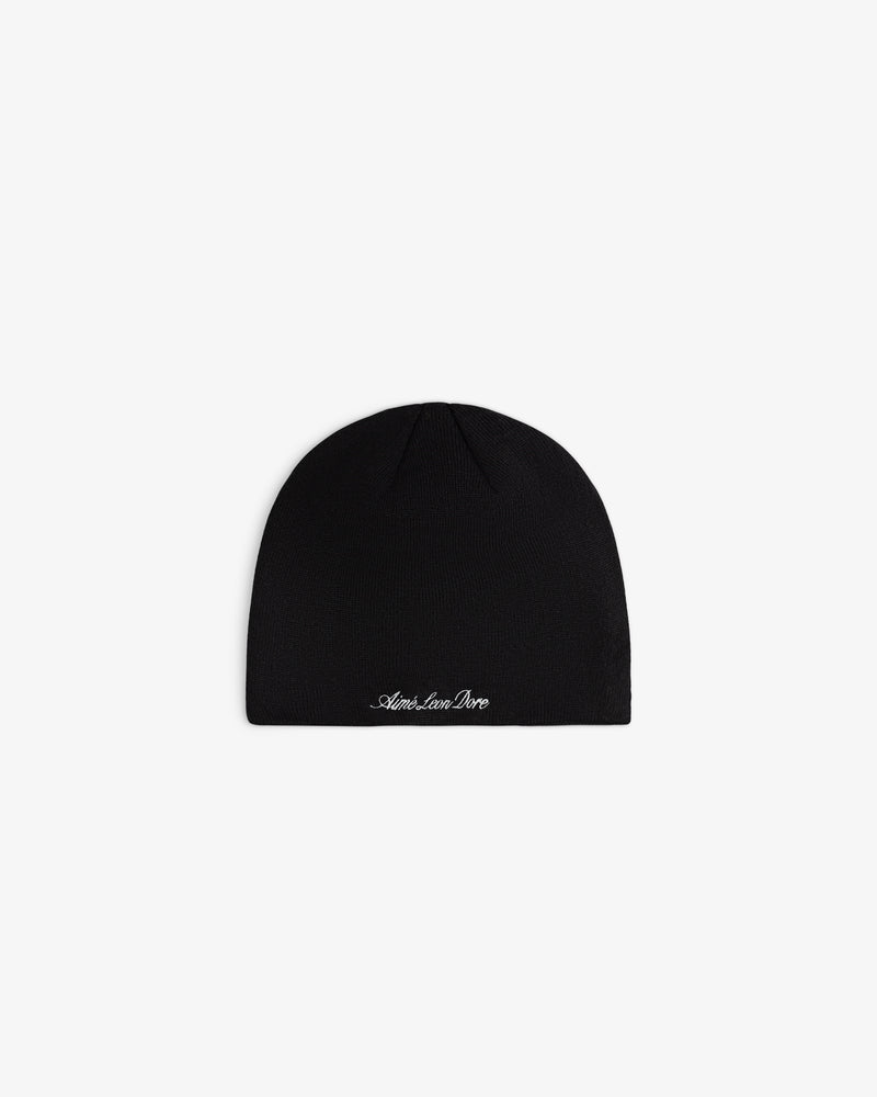 Black ALD / New Era Yankees Beanie knit with white embroidered script text at the hem.