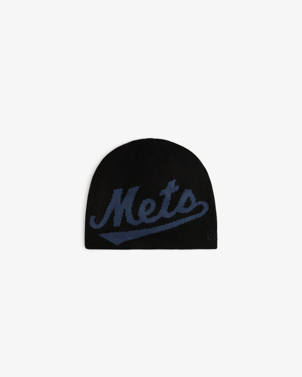 ALD / New Era Mets Beanie in black knit with the Mets logo in blue script.