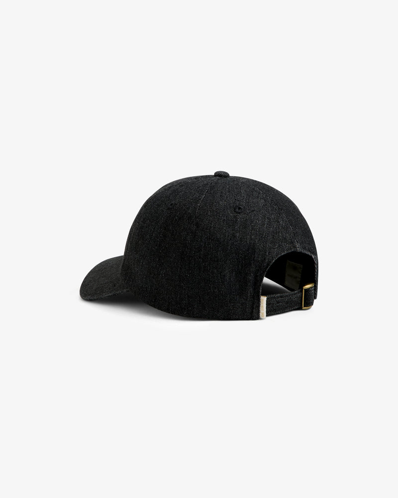 Aimé Retriever Hat in dark grey featuring an adjustable strap with a gold-tone buckle at the back.