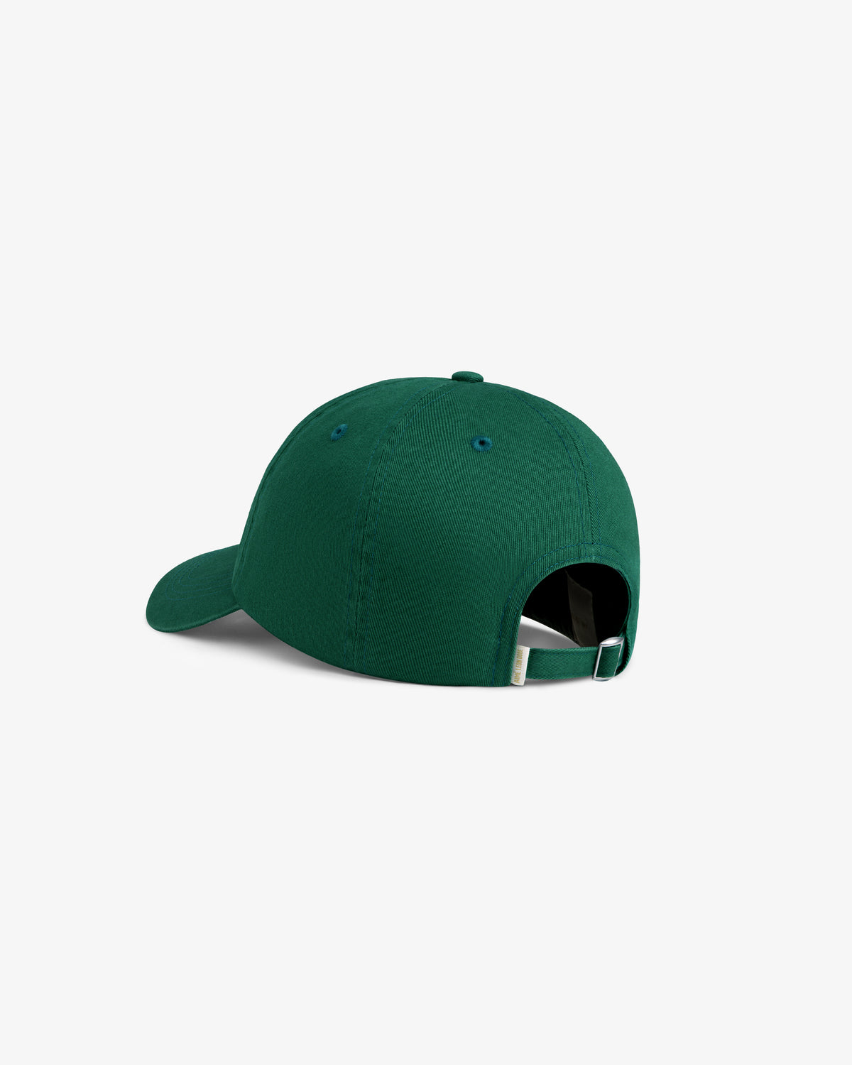Aimé Souvenir Hat in green, shown from the back with adjustable strap and metal buckle on white background.
