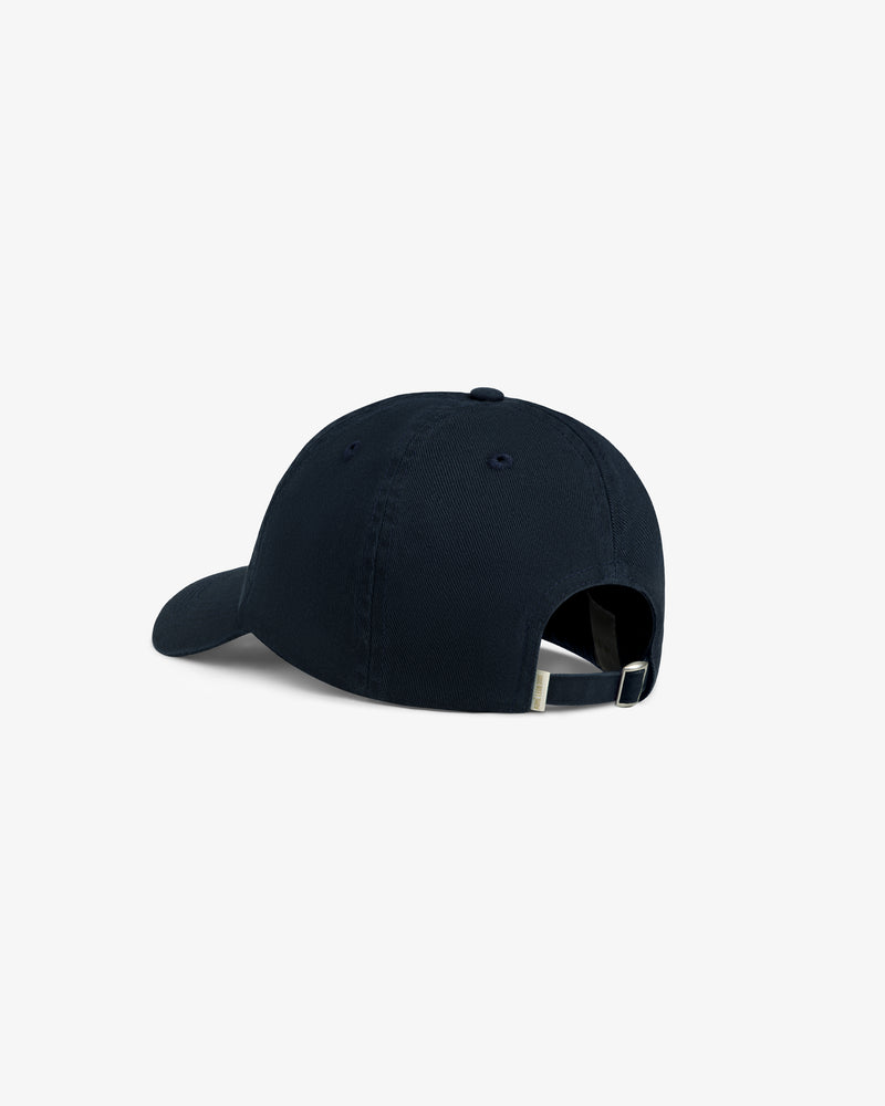 Aimé Souvenir Hat in black, shown from the back with an adjustable strap and metal buckle.