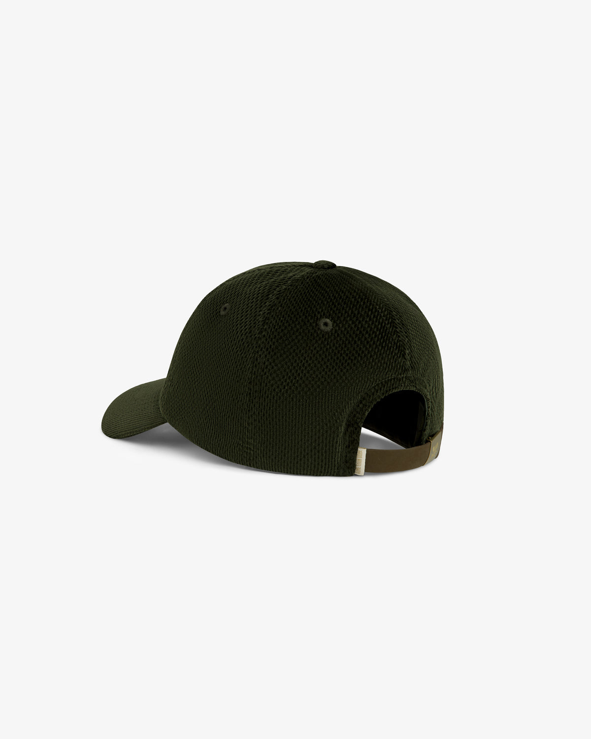Saint George Corduroy Hat in dark green, shown from the back with curved brim and adjustable strap.
