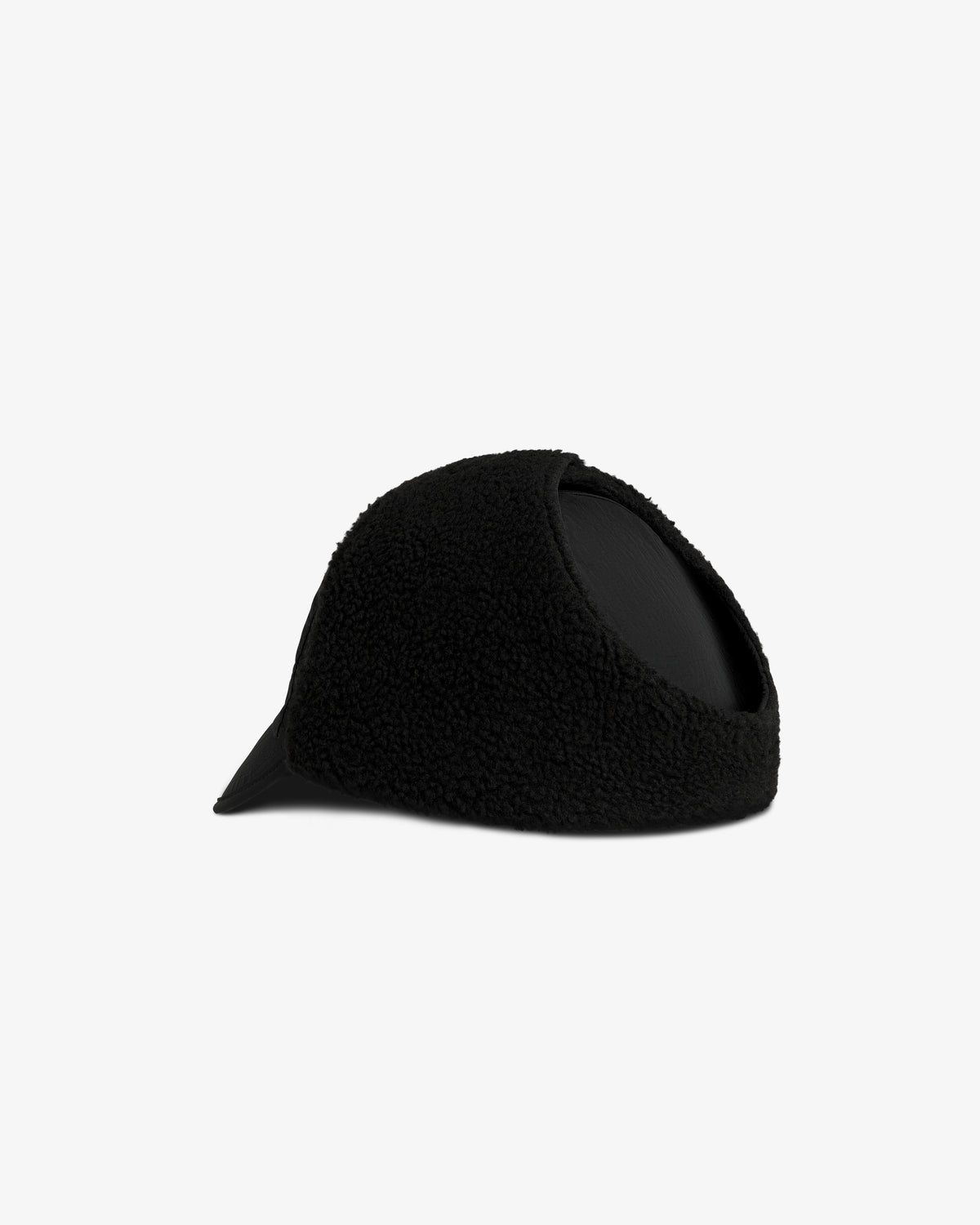 Black textured Fleece Lined Earflap Hat with a smooth brim.