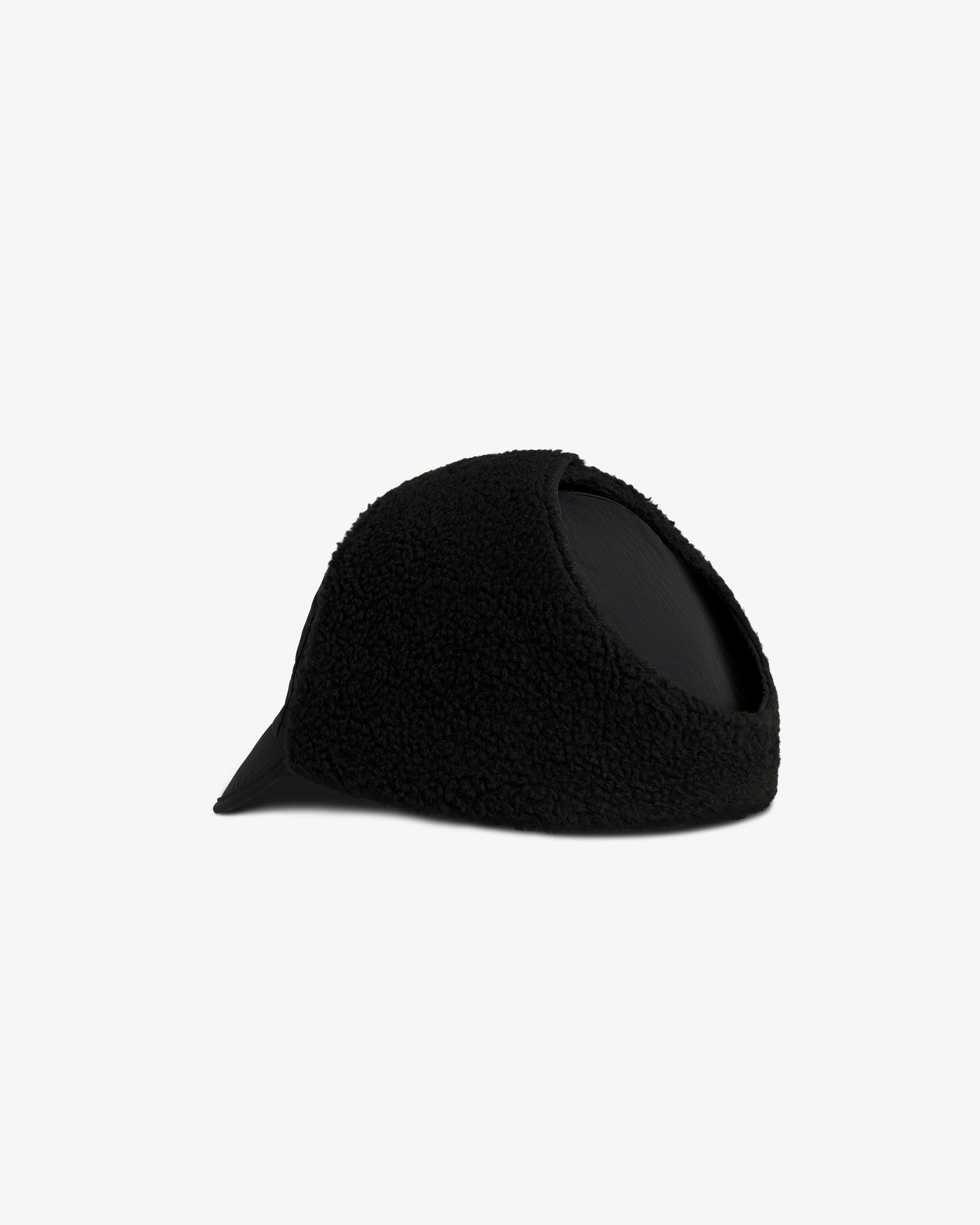 Black textured Fleece Lined Earflap Hat with a smooth brim.