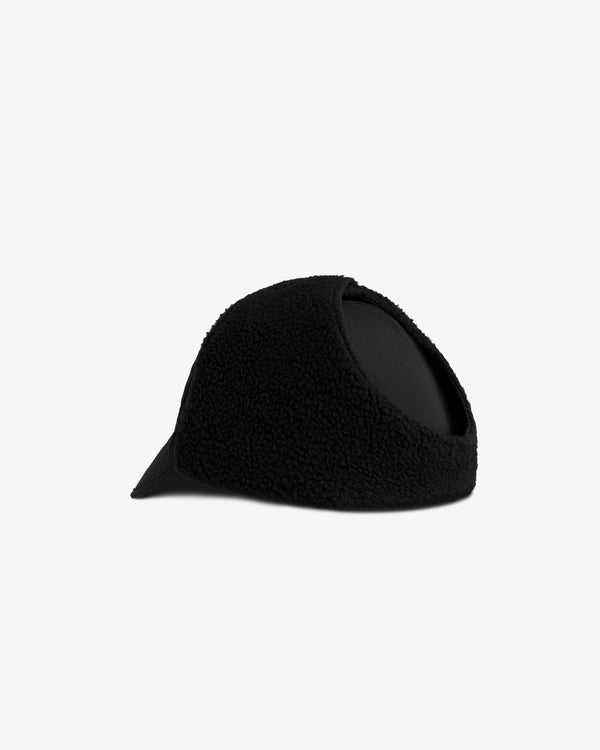 Black textured Fleece Lined Earflap Hat with a smooth brim.