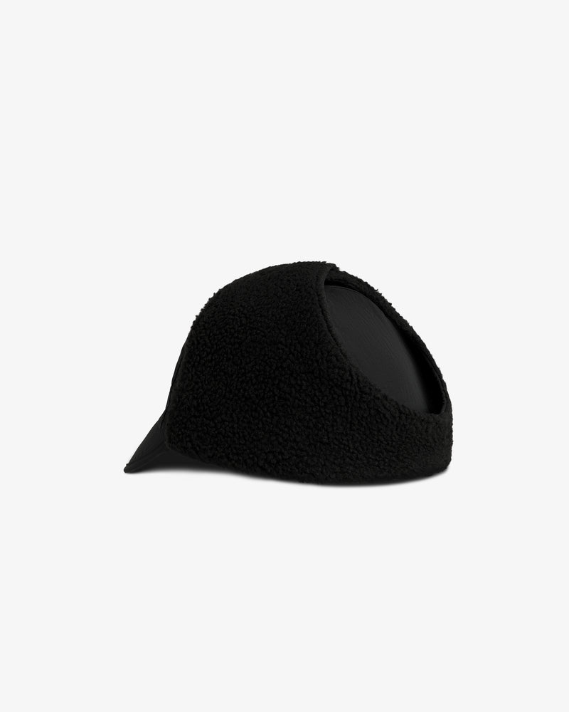 Black textured Fleece Lined Earflap Hat with a smooth brim.