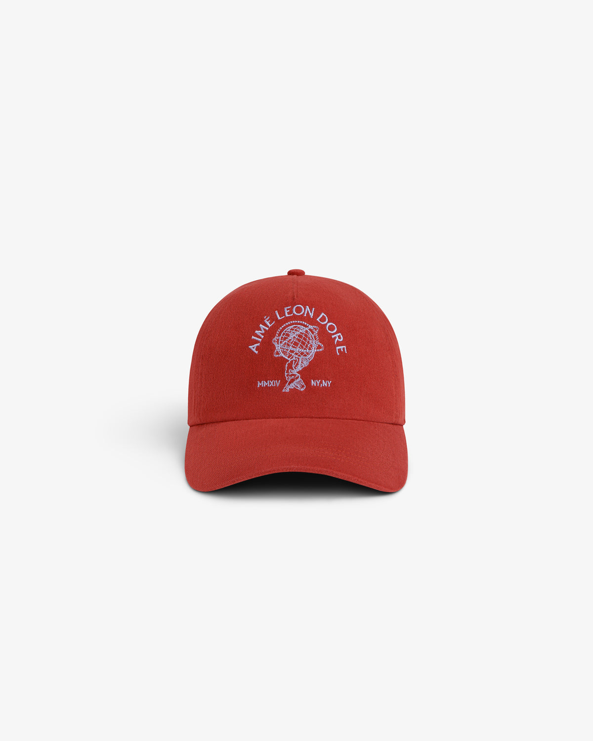 Red Atlas Logo Hat with an embroidered white globe logo and text on the front.