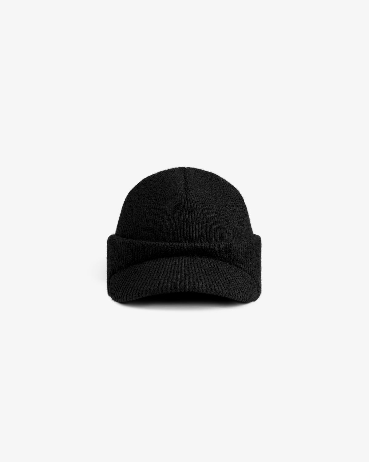 Black Wool Brim Beanie with a short brim.