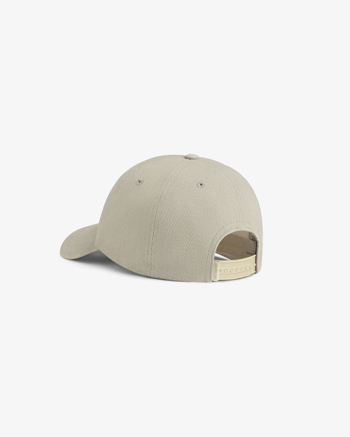 Mulberry Letterman Hat in beige, shown from the back with adjustable strap and classic six-panel stitching.