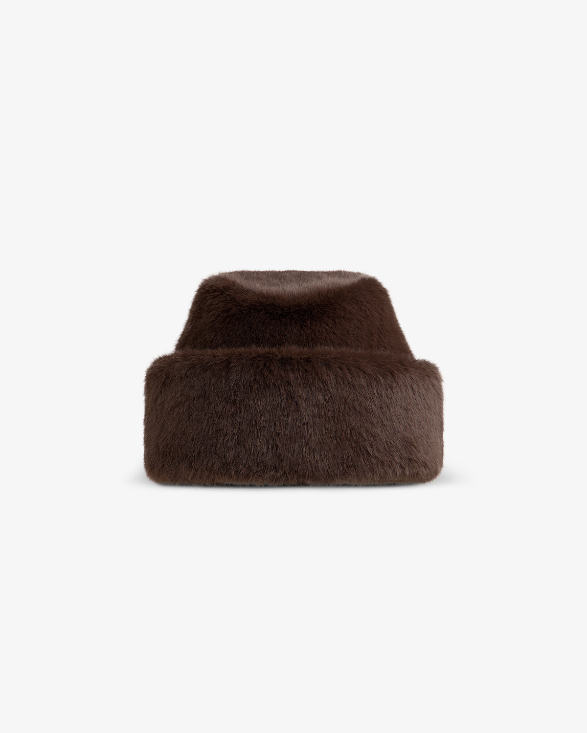 Dark brown faux fur Fur Envoy bucket hat with a wide brim.