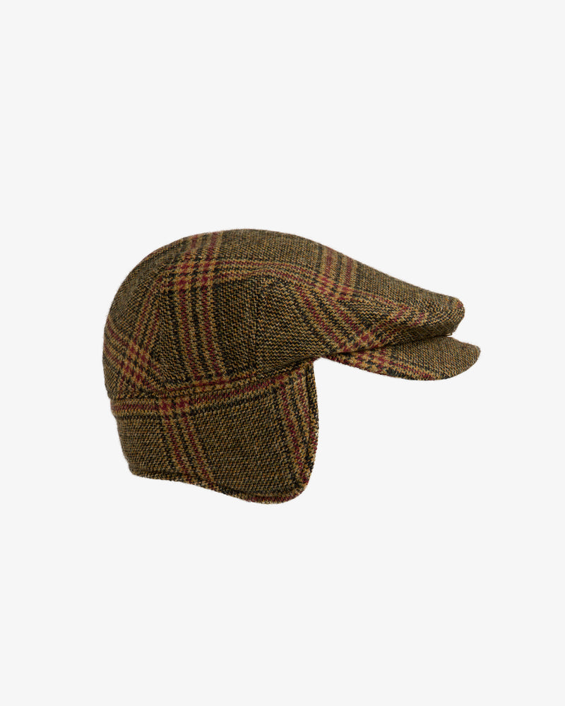 Plaid Tweed Driver’s Hat in brown and red.