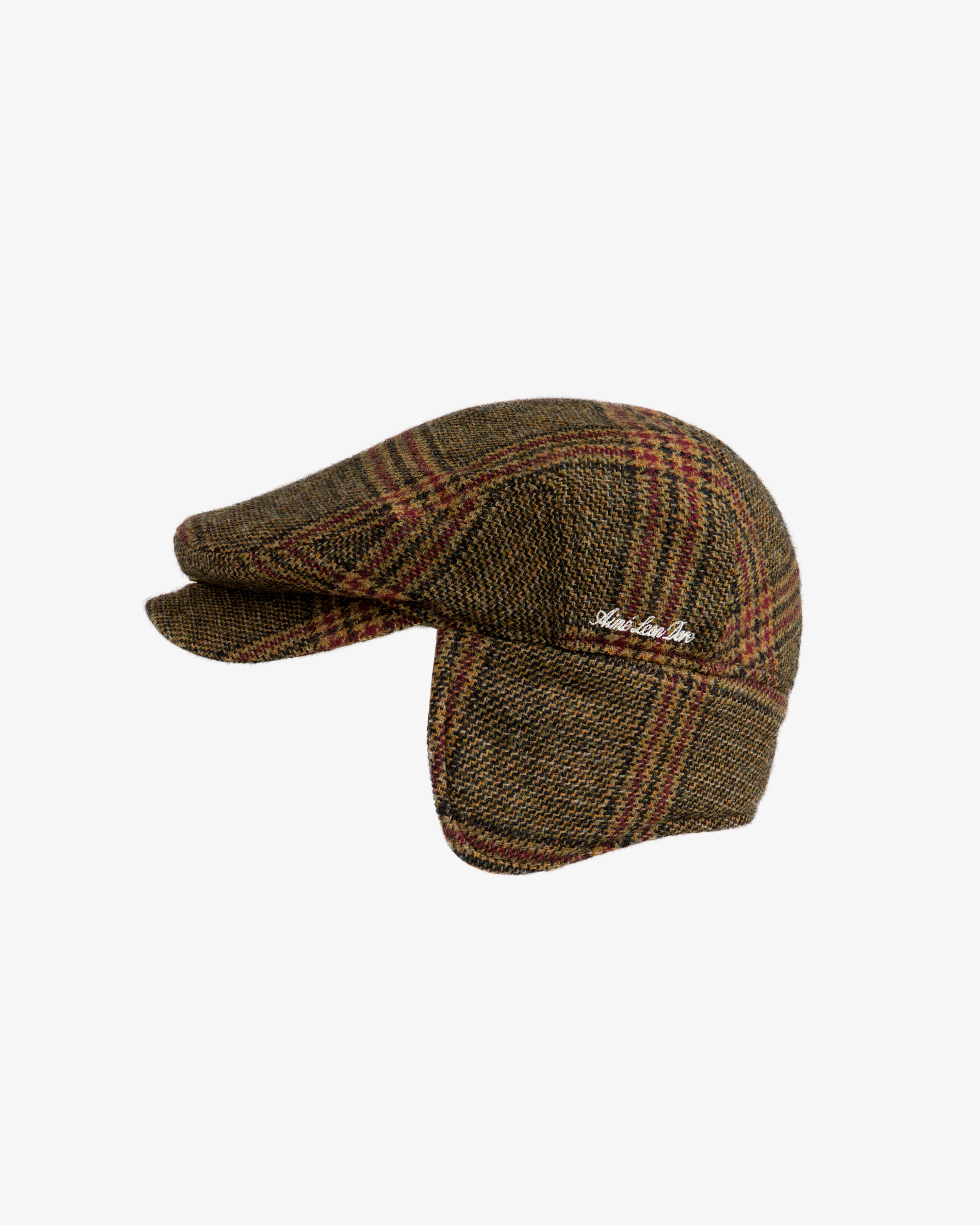 Brown and red Plaid Tweed Driver’s Hat with ear flaps.