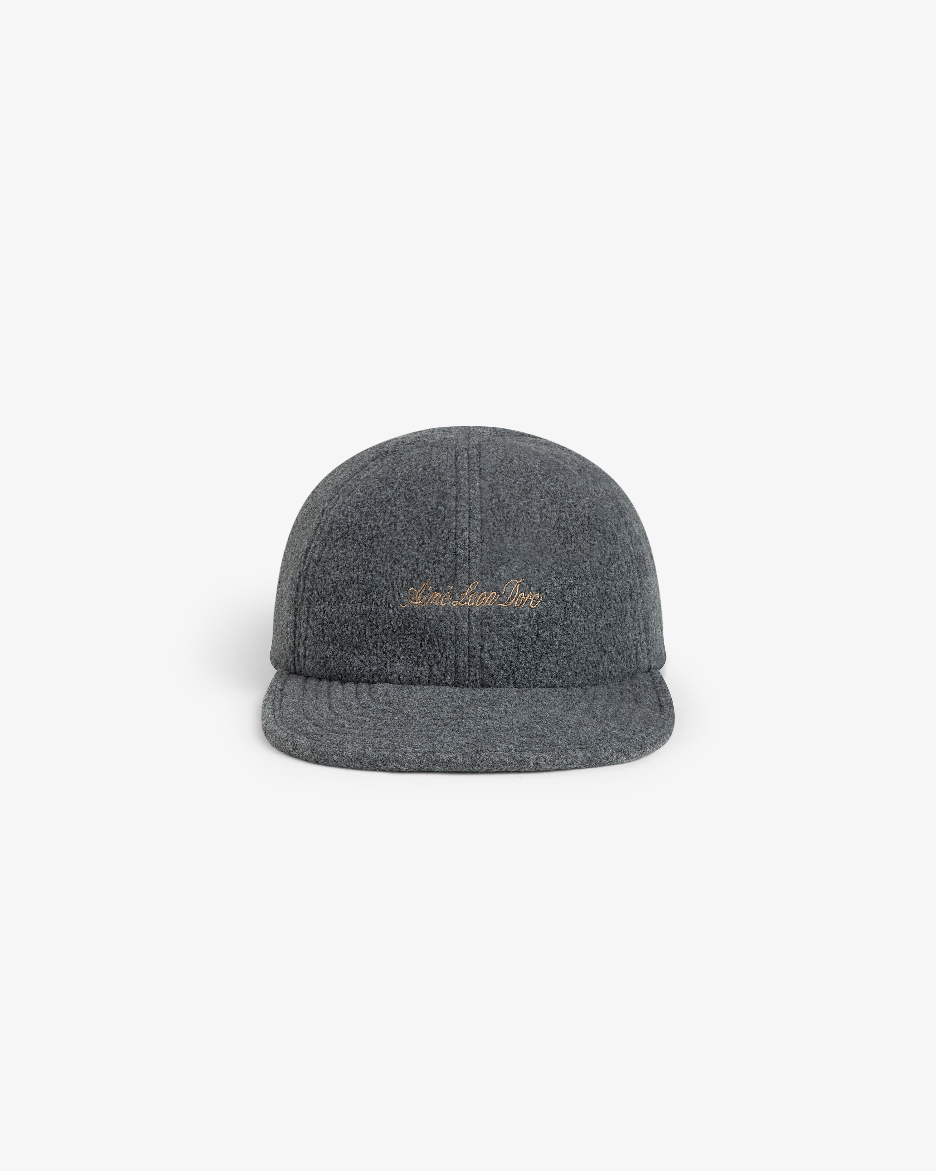 Dark gray Script Fleece Hat with embroidered cursive text centered on the front.