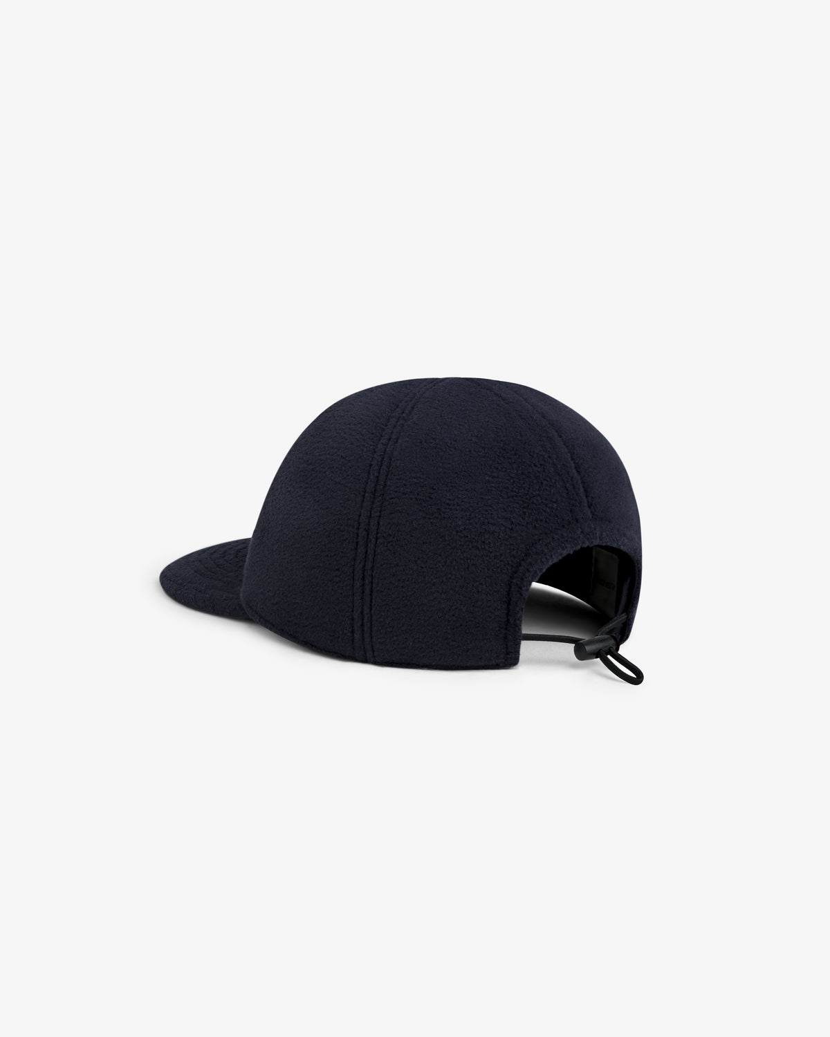 Script Fleece Hat in dark navy with an adjustable cord back strap.