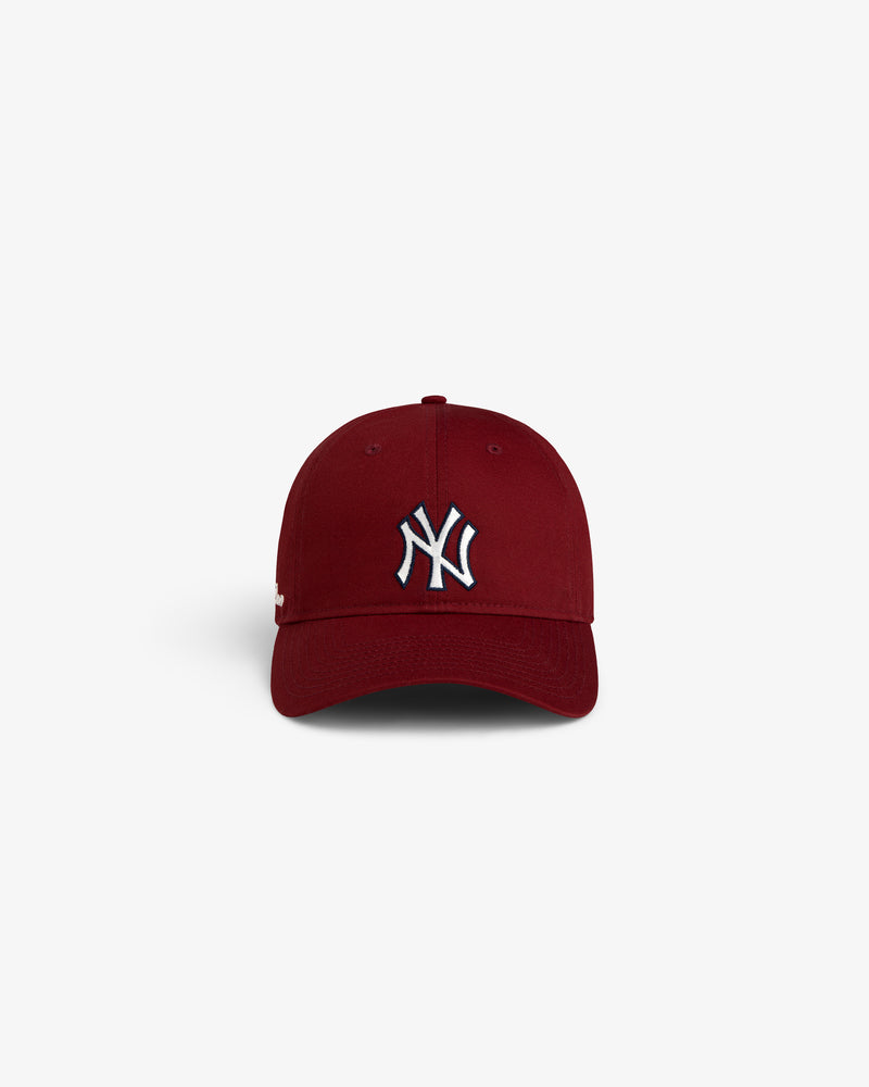 The ALD / New Era Yankees Ballpark Hat in maroon with a white NY logo, displayed on a white background.