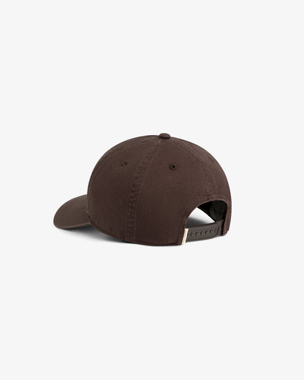 Micro Logo Hat in brown, shown from the back with an adjustable snapback closure.