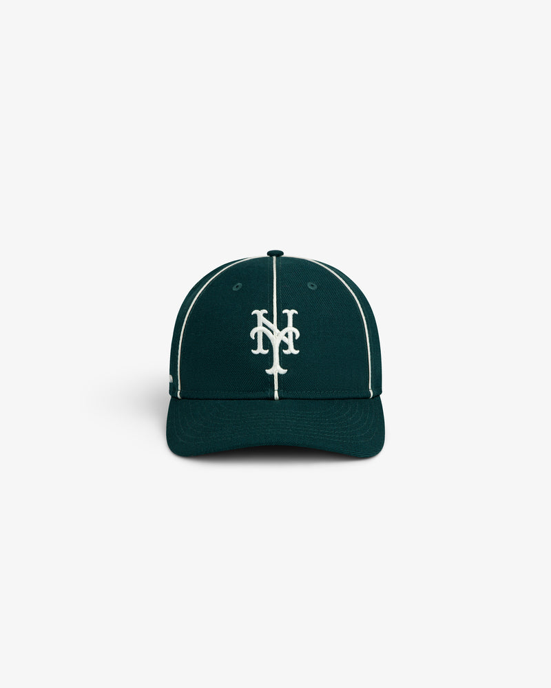 Dark green ALD / New Era Mets Wool Hat with a white logo and vertical white piping.