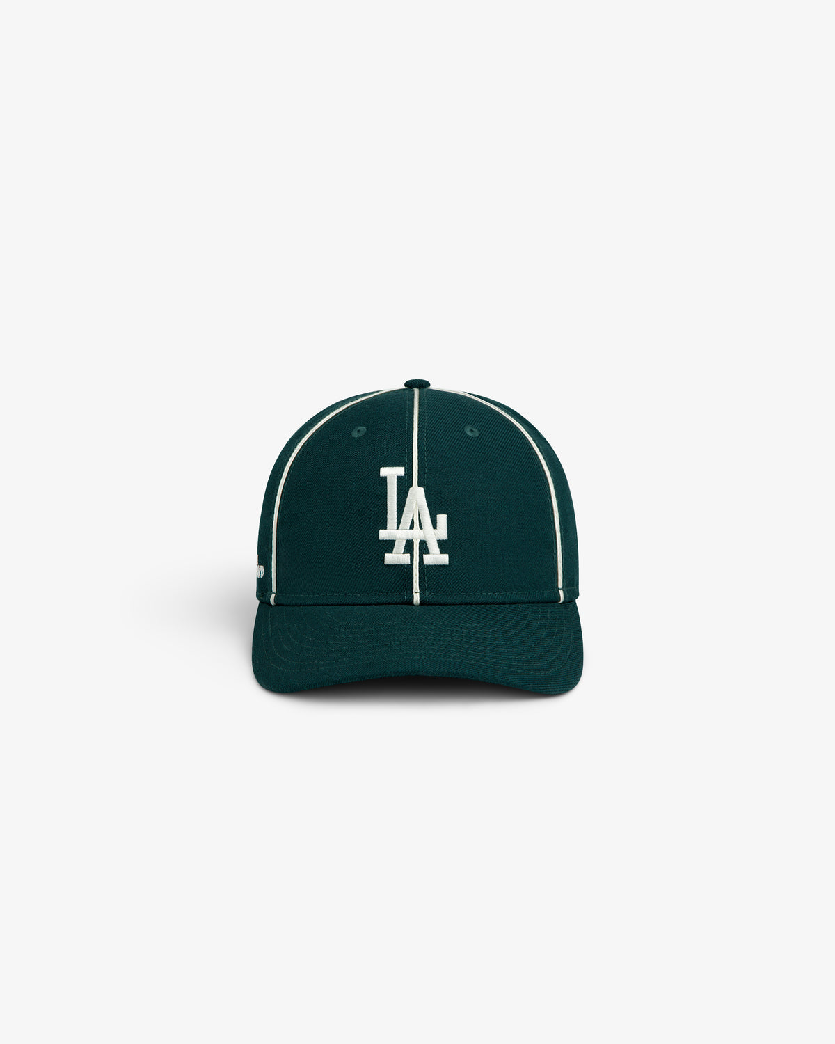 ALD / New Era Dodgers Wool Hat in dark green with white piping and a white LA logo on the front.