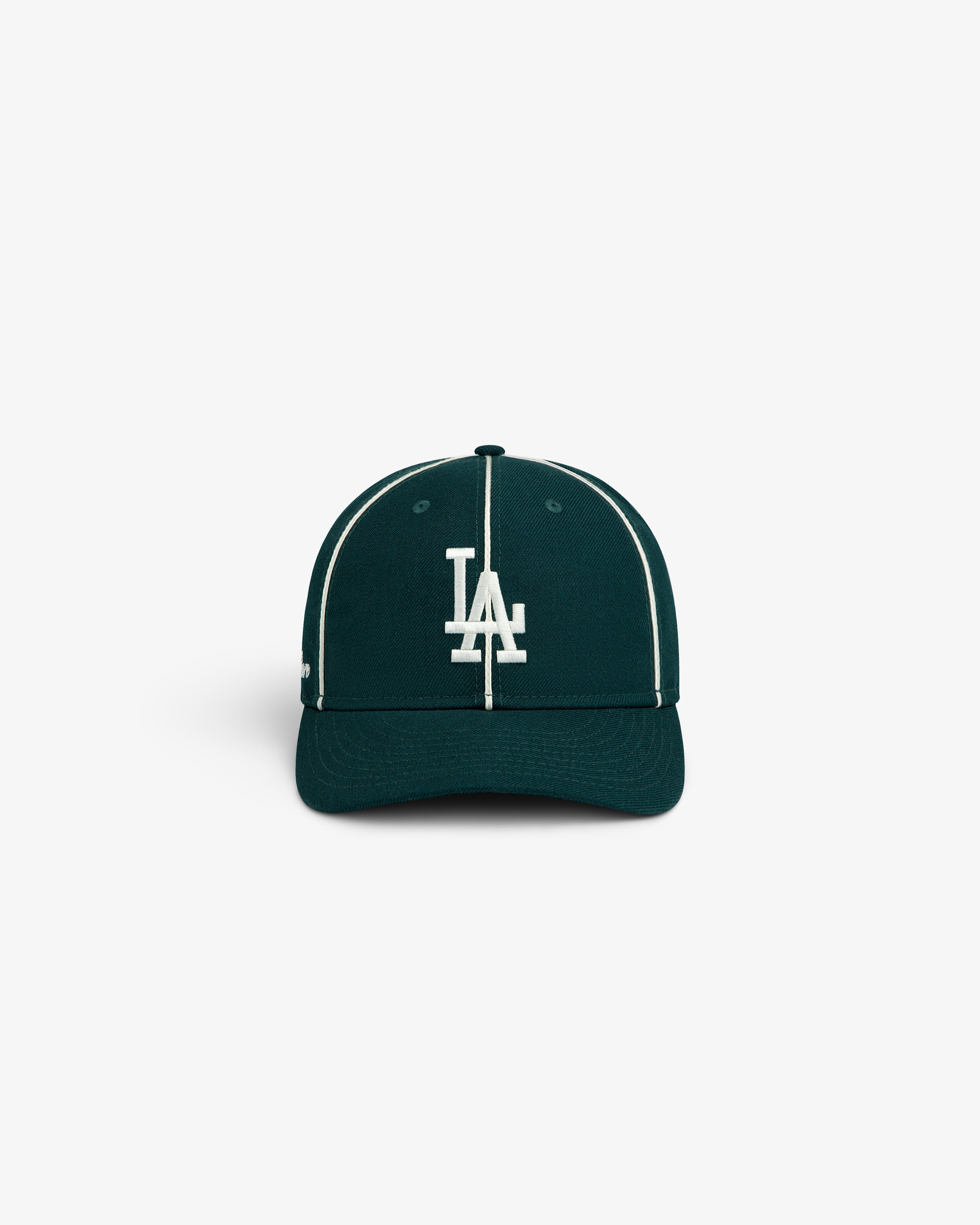 ALD / New Era Dodgers Wool Hat in dark green with white piping and a white LA logo on the front.