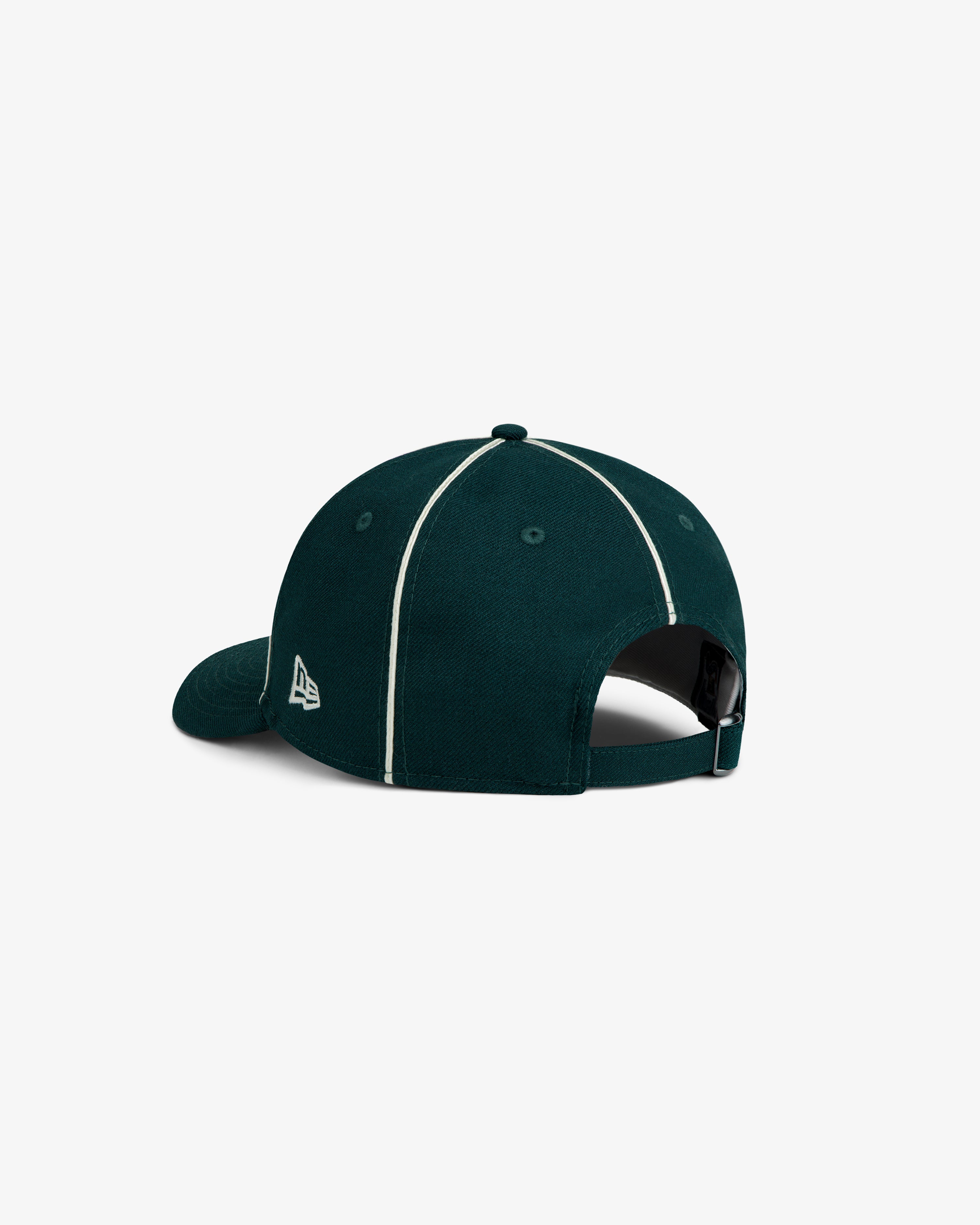 ALD / New Era Dodgers Wool Hat in dark green with white piping along the seams and an adjustable strap back.