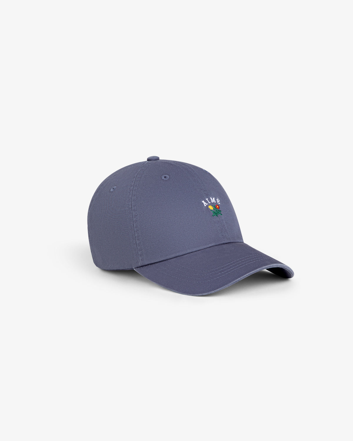 A blue Crest Logo Hat with small colorful flower embroidery and “ALIVE” on the front, shown on a white background.
