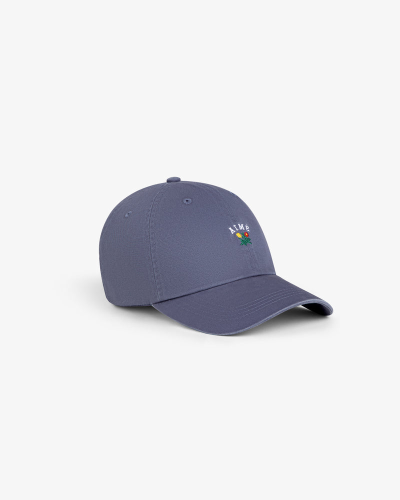 A blue Crest Logo Hat with small colorful flower embroidery and “ALIVE” on the front, shown on a white background.