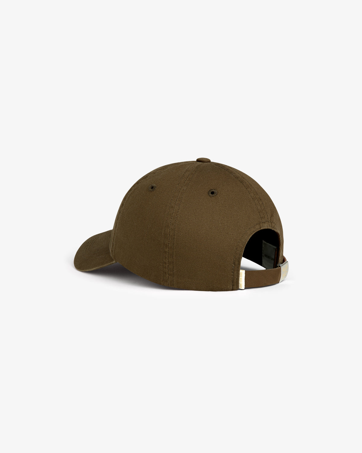 Crest Logo Hat in brown, rear view with adjustable strap and metal buckle shown against a white background.