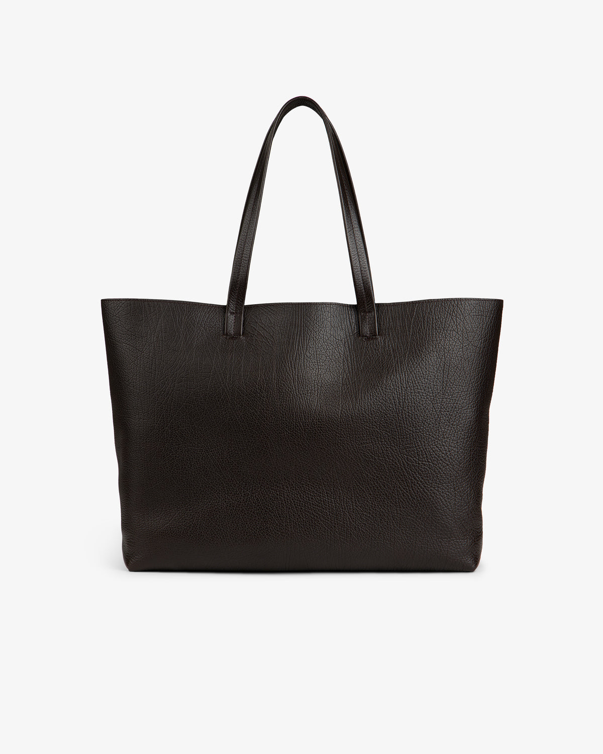 Tumbled Leather Tote Bag in large black with double handles, shown on a plain white background.
