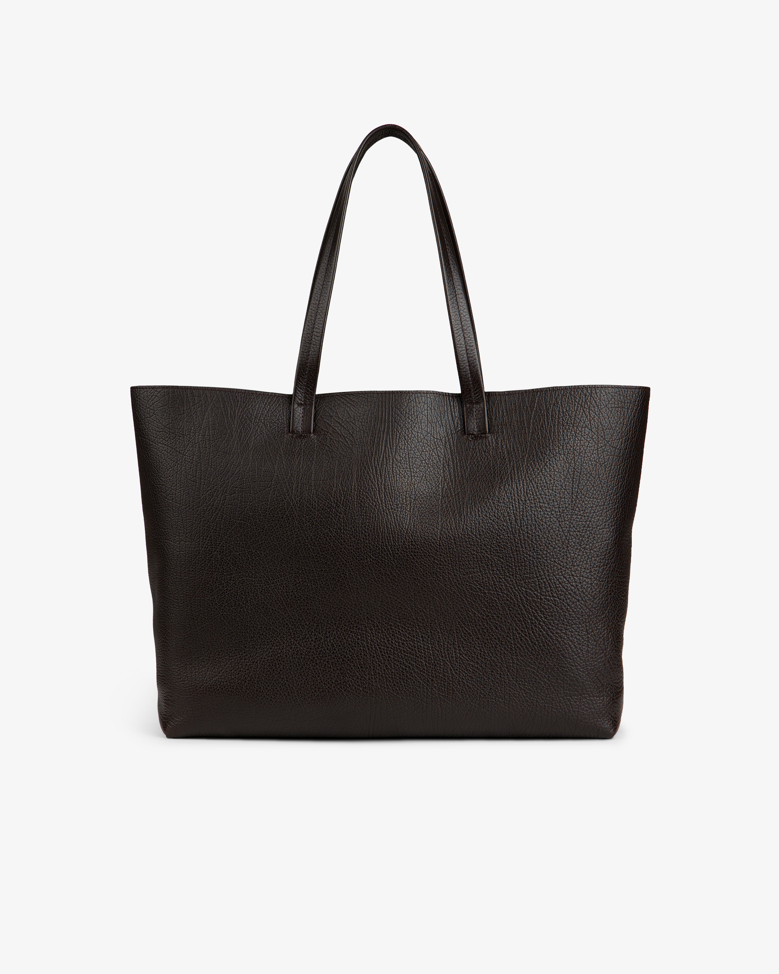 Tumbled Leather Tote Bag in large black with double handles, shown on a plain white background.
