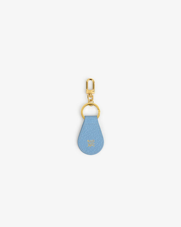Tumbled Leather Key Fob in light blue with gold clasp and ring, shown on a white background.
