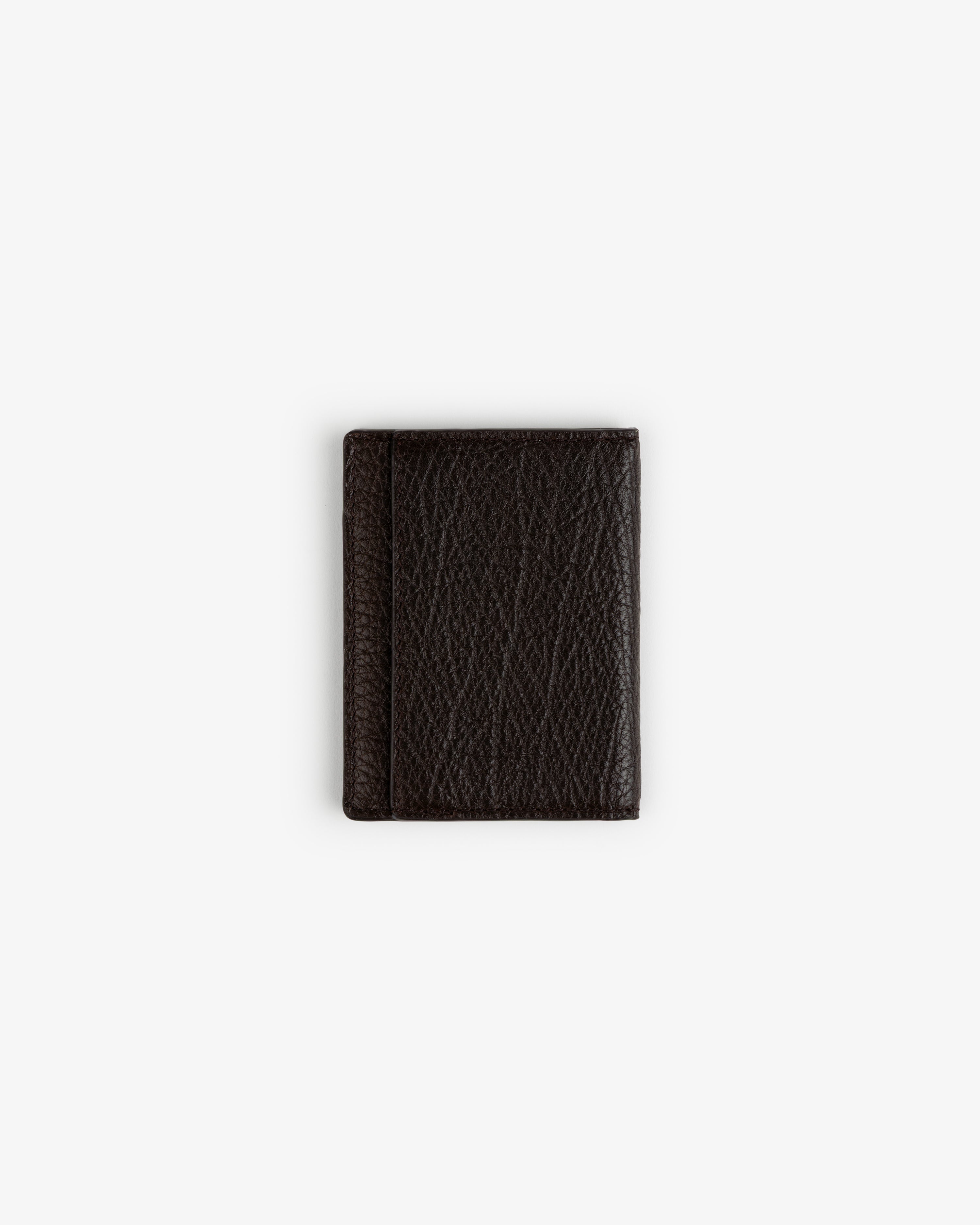 Tumbled Leather Bi-Fold Wallet in dark brown, centered on a plain white background.