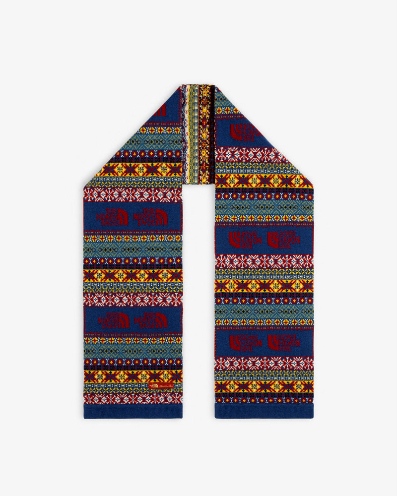 ALD / The North Face Fair Isle Scarf: Knit with blue, red, yellow, and white geometric and snowflake patterns.