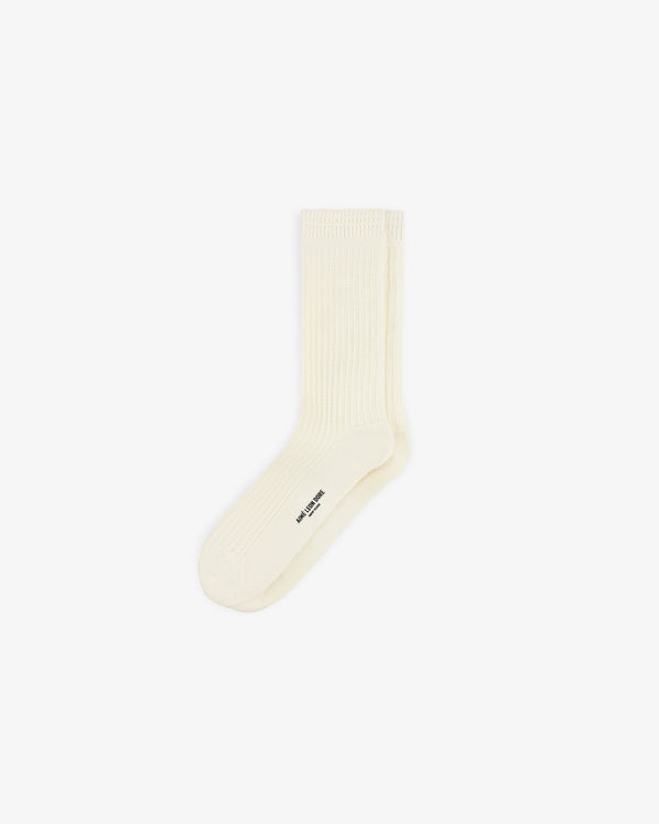 Cream-colored Cotton Waffle Sock with a waffle texture.