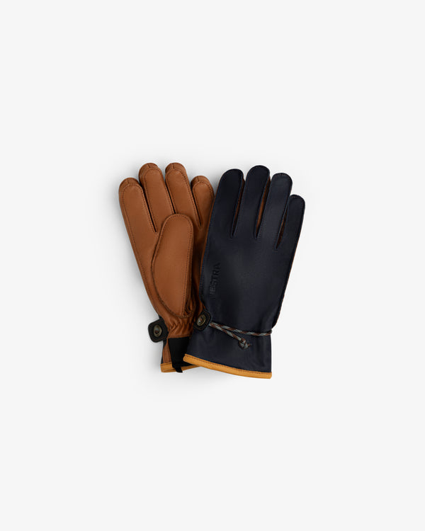 Wakayama Gloves with brown leather palms, dark blue backs, and a small cord loop at the wrist.