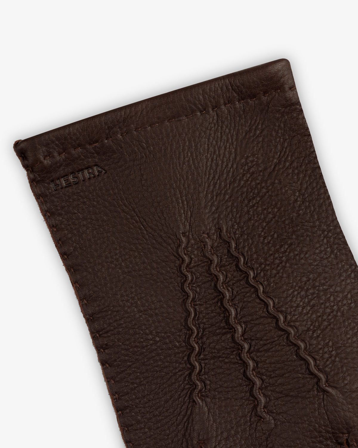 Henry Gloves, a dark brown leather glove with three decorative lines stitched on the back.
