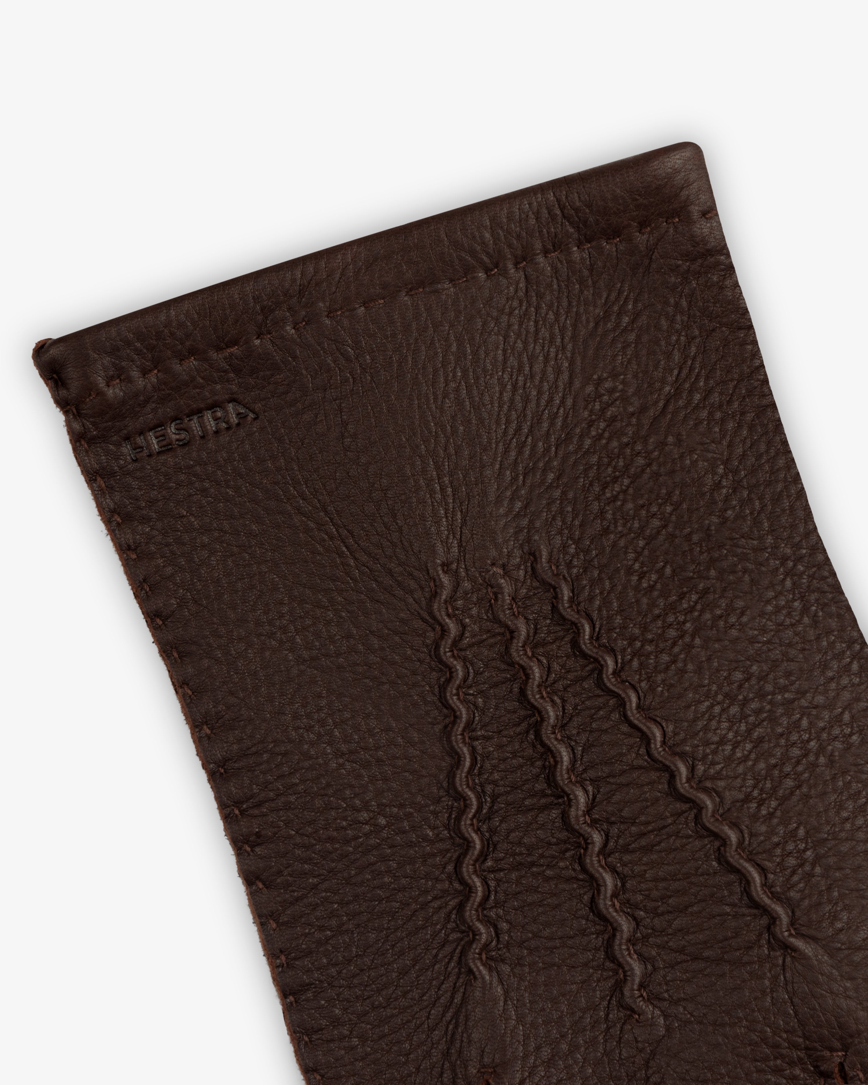 Henry Gloves, a dark brown leather glove with three decorative lines stitched on the back.