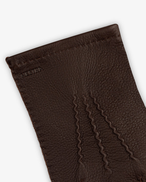 Henry Gloves, a dark brown leather glove with three decorative lines stitched on the back.